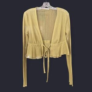 Green Sheer Tie Front Cardigan, Sz M, Preppy, Clean Girl, Feminine